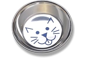 Van Ness Pets Whisker-Friendly Stainless Steel Cat Bowl, Wide Saucer Style Dish, 8 OZ, Natural