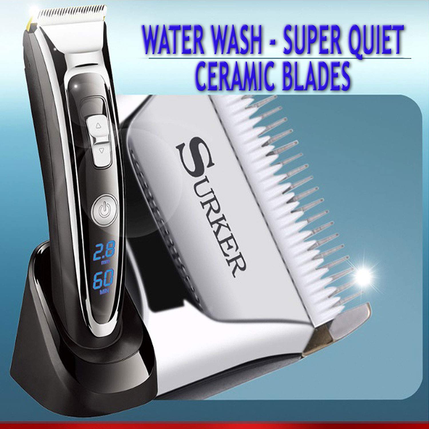 Professional Hair Clipper Cordless Clippers Hair Trimmer Beard Shaver Electric Haircut Kit Ceramic Blade Waterproof Rechargeable Battery LED Display for Men and Family Use with 2 Barber Scissors and 1 Barber Cape Cloth