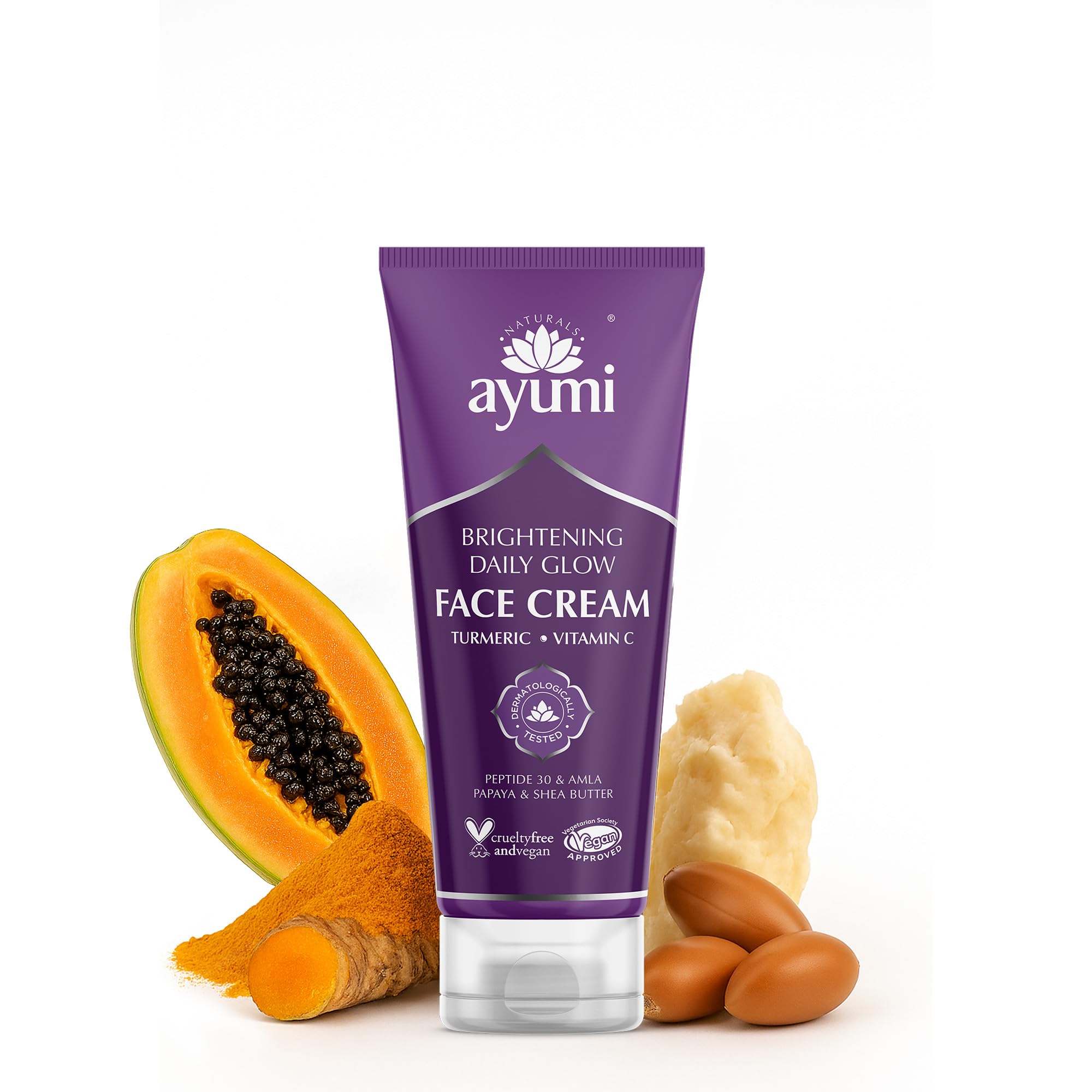 Ayumi Turmeric & Shea Butter Face Cream | Brightening Face Cream with Vitamin C | Moisturising Cream for Dull Skin | Face Moisturiser with Papaya Extracts | Argan Oil for Damaged Skin | 1x100ml — image 1