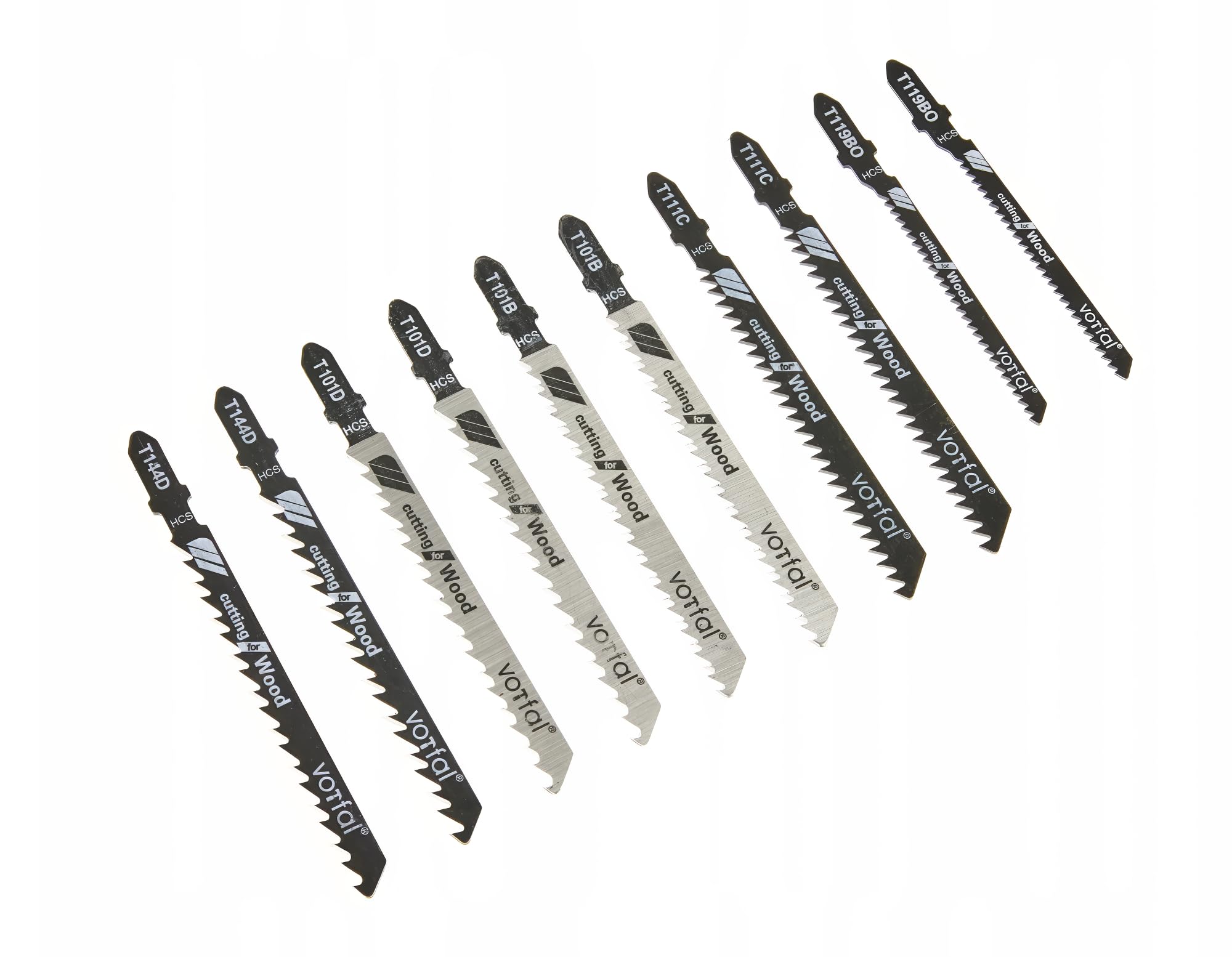 The 10-piece jigsaw blade set for professional processing of softwood, plywood, chipboard, carpenter, fibreboard suitable for Bosch Dewalt Makita Milwaukee Matebo Festool Skill HurthAG.