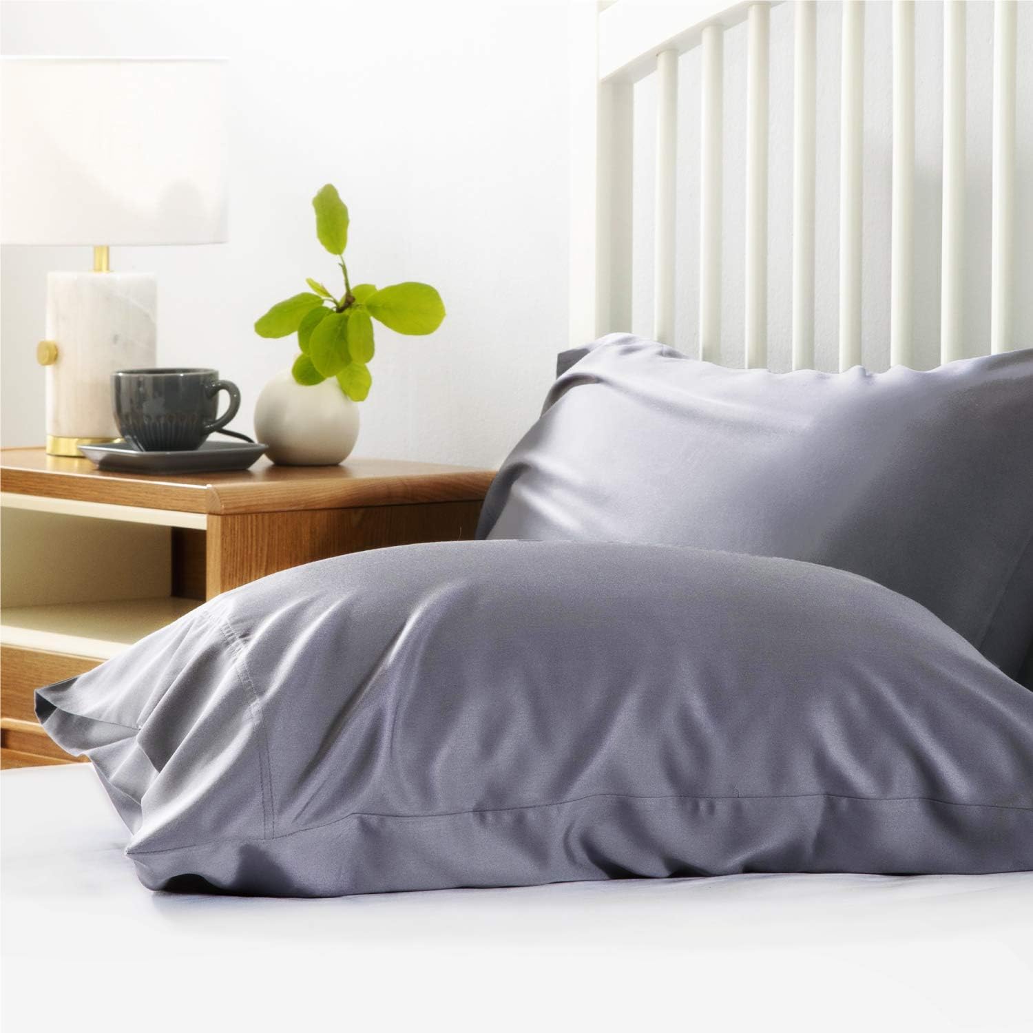 Bedsure Cooling Bamboo Pillowcases Set of 2 - Breathable Cool Ultra Soft Pillow Cases - Viscose from Bamboo - Organic Natural Silky Material, Moisture Wicking(Grey, Queen Size 20x30 inches): Kitchen & Dining
