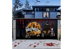 YIZUPTC 7 x 16 ft Halloween Garage Door Cover Banner Ultra Large Halloween Banner Cover Murals Horror Bloody Party Pumpkin Handprints Ghost Haunted Halloween Garage Door Banner Decorations Indoor and Outdoor