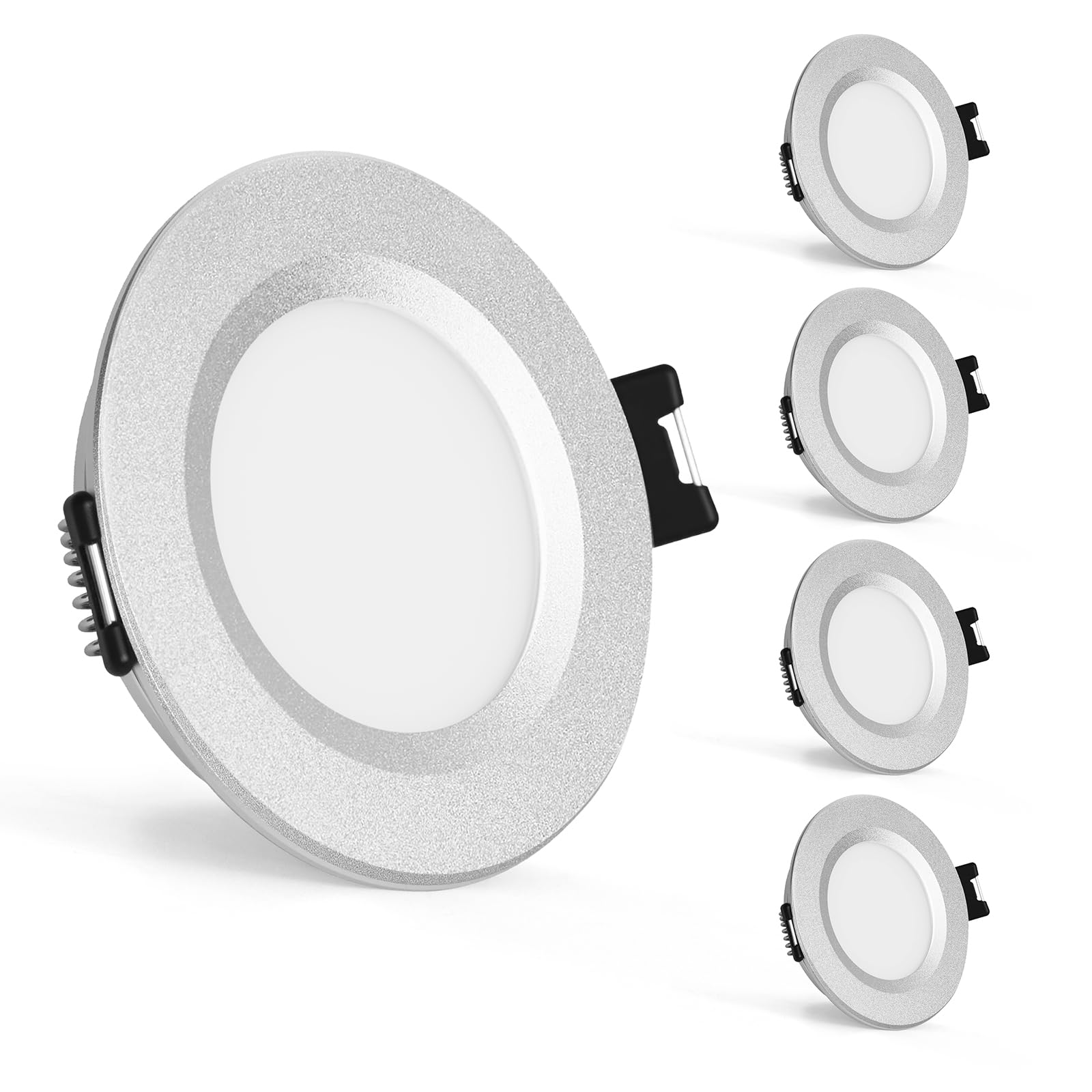 Gr4tec 12V LED Downlights Ceiling Alu, 4 X 3W Campervan Lights 3000K Warm White 84Ra, IP44 Waterproof 12V Spot Lights, Φ58-62mm Hole, LED Recessed Ceiling Lights Silver for Van Motorhome Boat Caravan