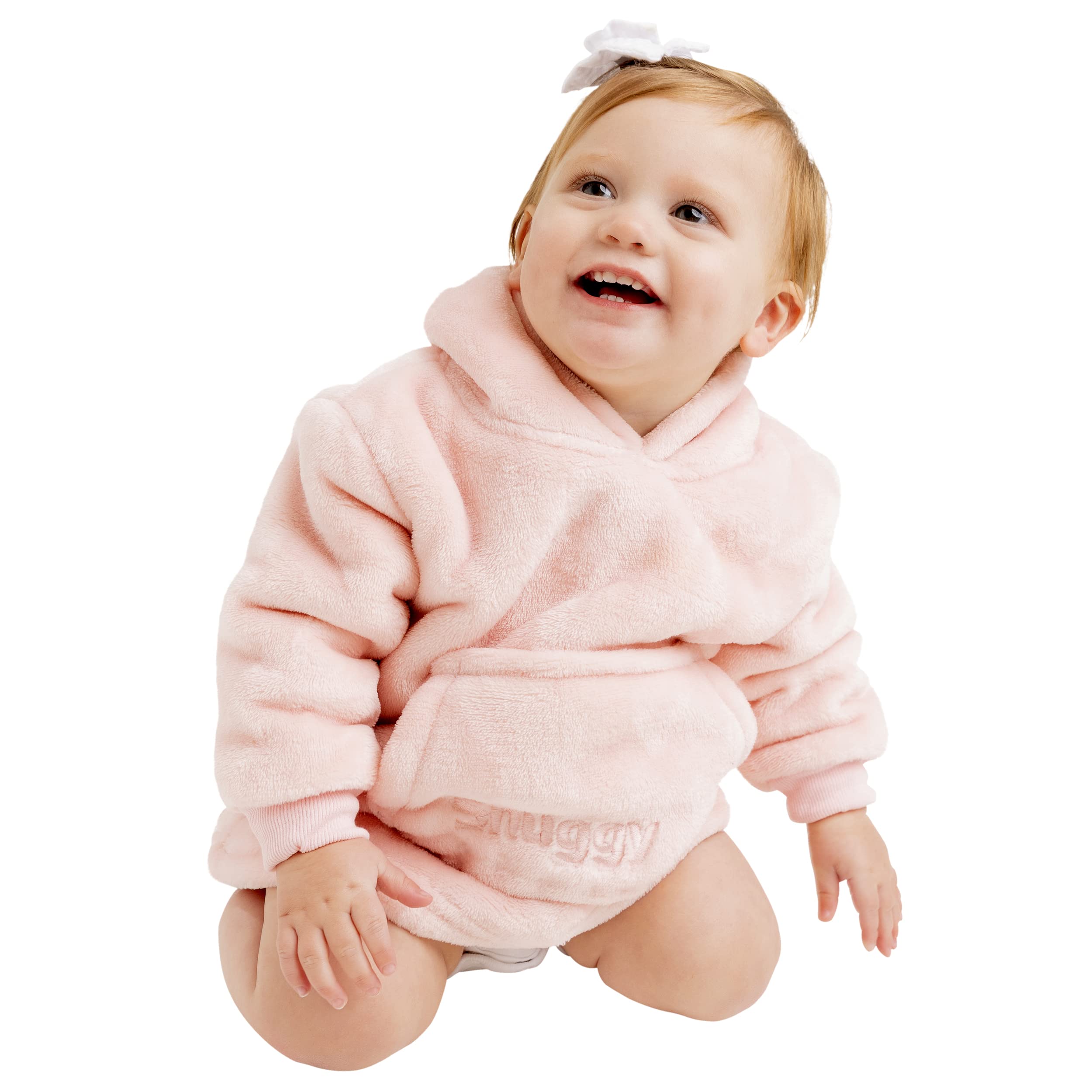 Snuggy Pink Oversized Hooded Blanket For Babies - 0 to 12 Months | Unisex Cosy, Fluffy & Warm Hoodie with Front Pocket Pouch | Wearable Blanket Gifts for Newborns, Young Kids & Toddlers | Boys & Girls
