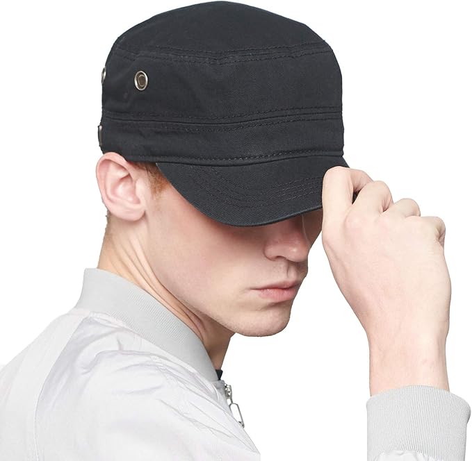 CACUSS Men's Cotton Army Cap Cadet Hat Military Flat Top Adjustable