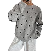 MakeMeChic Women's Polka Dots Sweater Crew Neck Long Sleeve Cozy Knit Pullover Y2k Tops