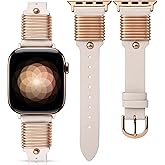 Wearlizer Leather Band Compatible with Apple Watch Bands Women 38/40/41/42/44/45/46/49mm, Slim Dressy Fancy Designer Strap with Metal Ring Loops for iWatch Series 11 10 9 8 7 6 5 4 3 SE/Ultra 3 2 1