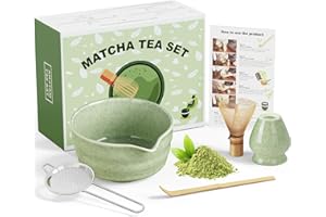 Dayacoco Matcha Whisk Set,Ceramic Matcha Kit Set Includes Bowl with Spout, Whisk,Holder,Bamboo Scoop and Sifter,5 pcs Matcha Tea Kit for Matcha Lovers, Ideal Gift for Christmas, Birthday (Green)