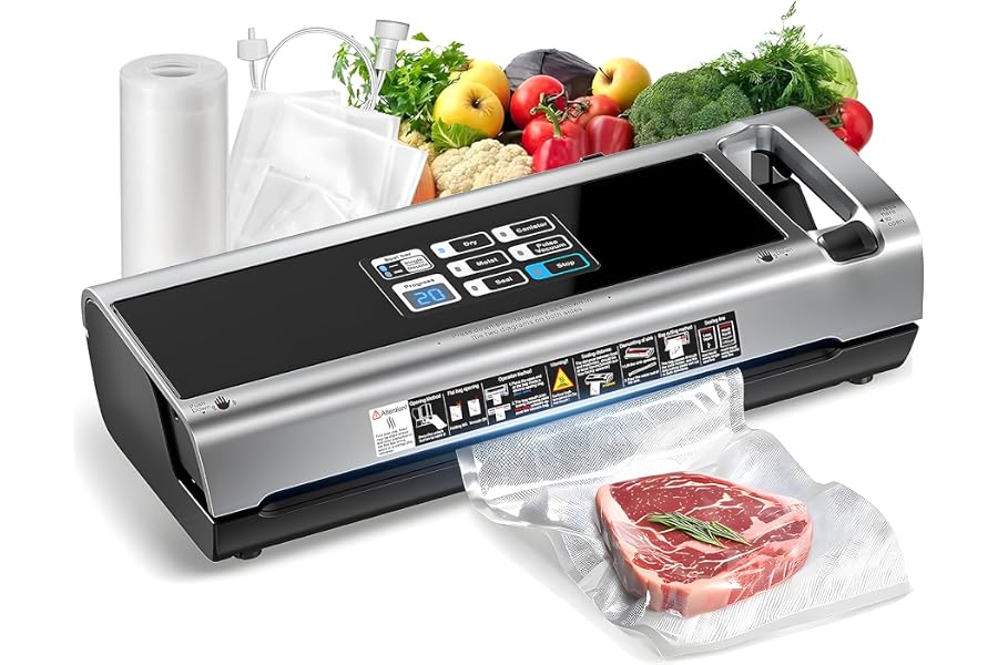Food Vacuum Sealer Machine with Storage & Built-in Cutter | 95KPa Food Saver with Dry/Moist/External Vacuum Modes, Single/Double Sealing, Comes with 1 Bag & 15 Pre-cut Bags Black Silver