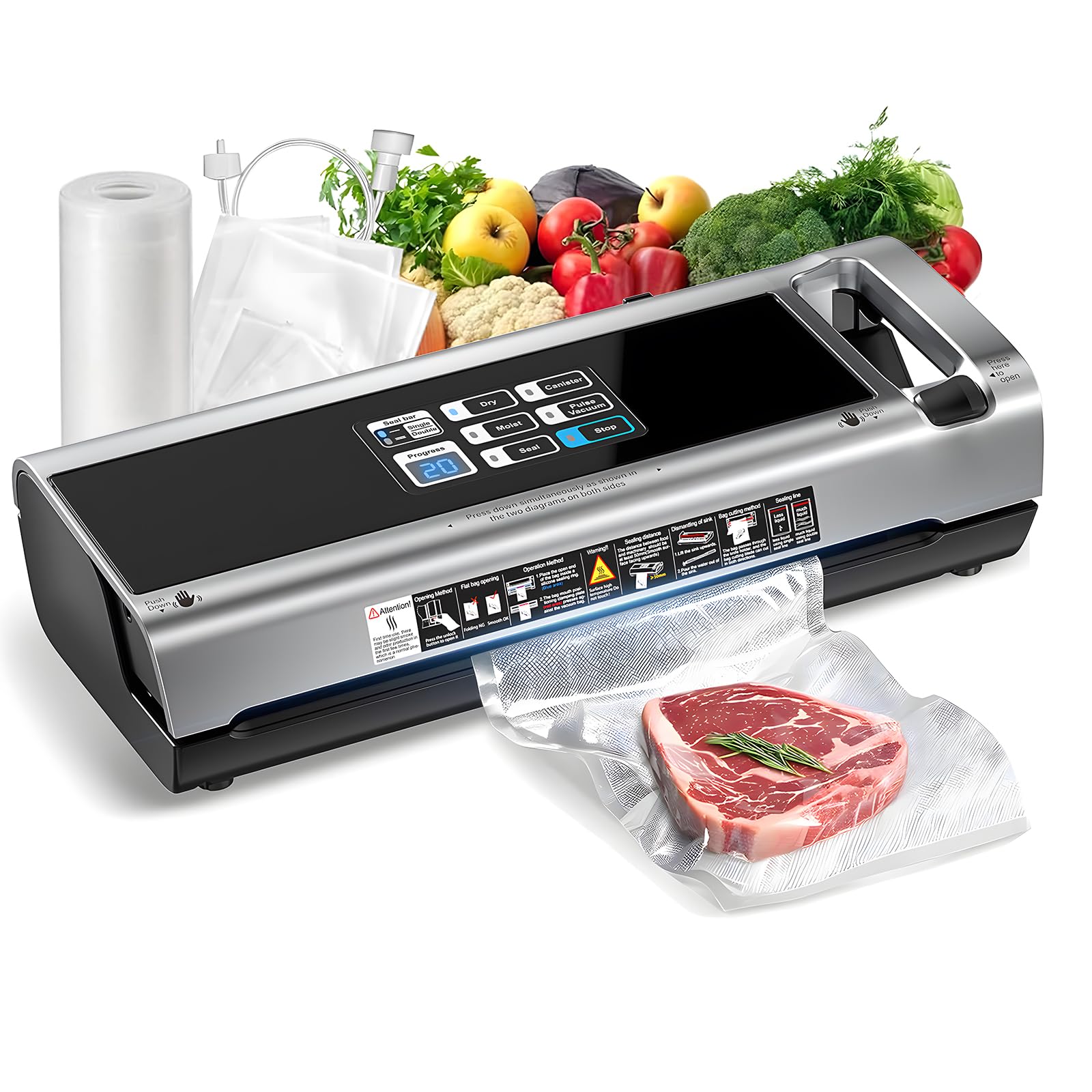Photo 1 of 90KPa Portable Vacuum Sealer Machine for Food, One-Touch Open Lid, Detachable & Easy to Clean, Vertical Placement Saves Space, Powerful Suction for Freezer Bags & Food Storage