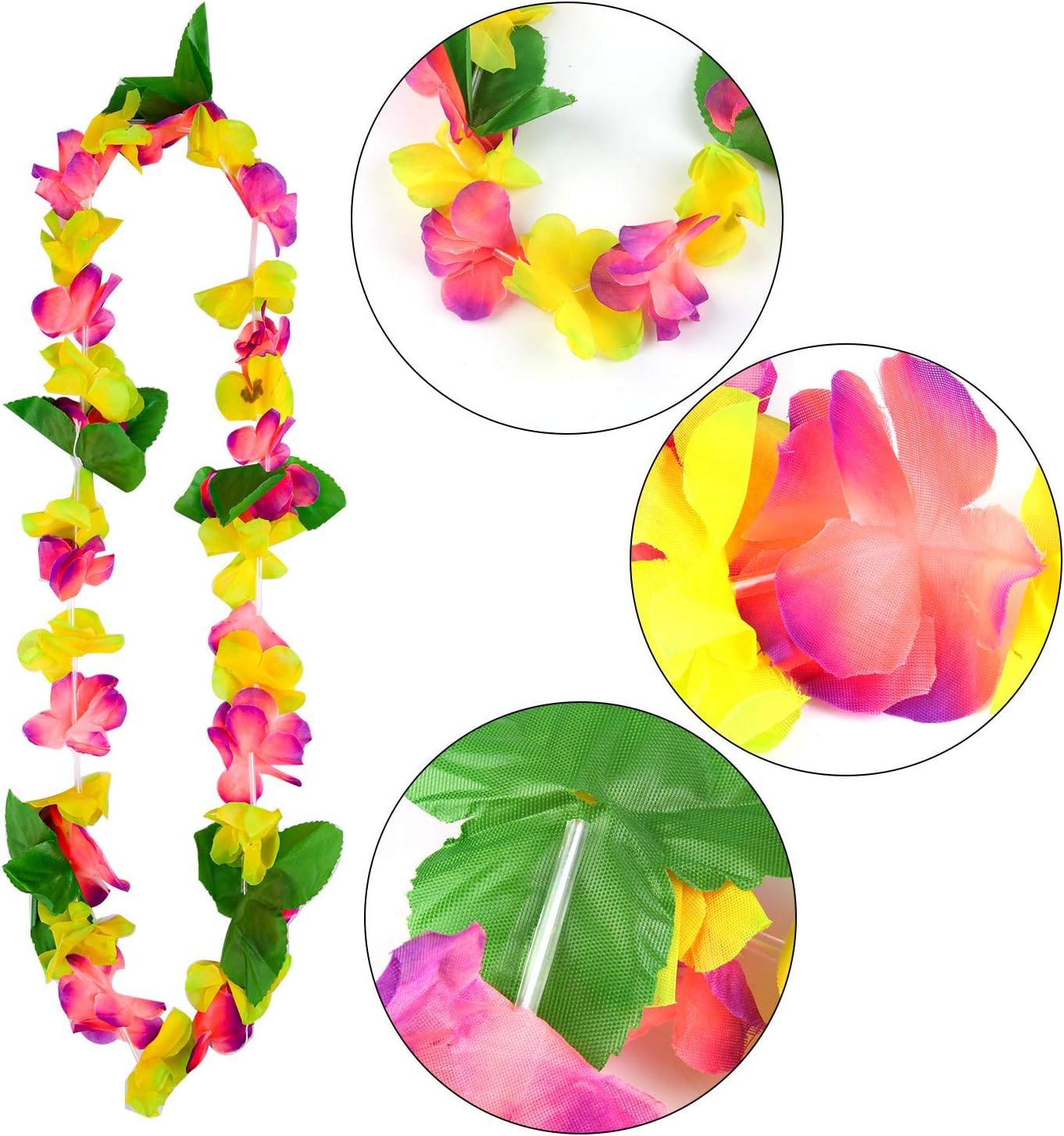 Cooraby 16 Pieces Hawaiian Garlands Bulk Silk Flower Leis Banner 8