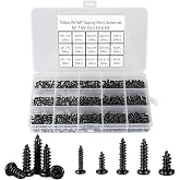 HanTof 750 Pcs Small/Micro/Tiny/Mini Self-Tapping Screws, M1.7-M3 Phillips Pan Head, Cross Recessed, DIY Electronic, Carbon Steel (Black)