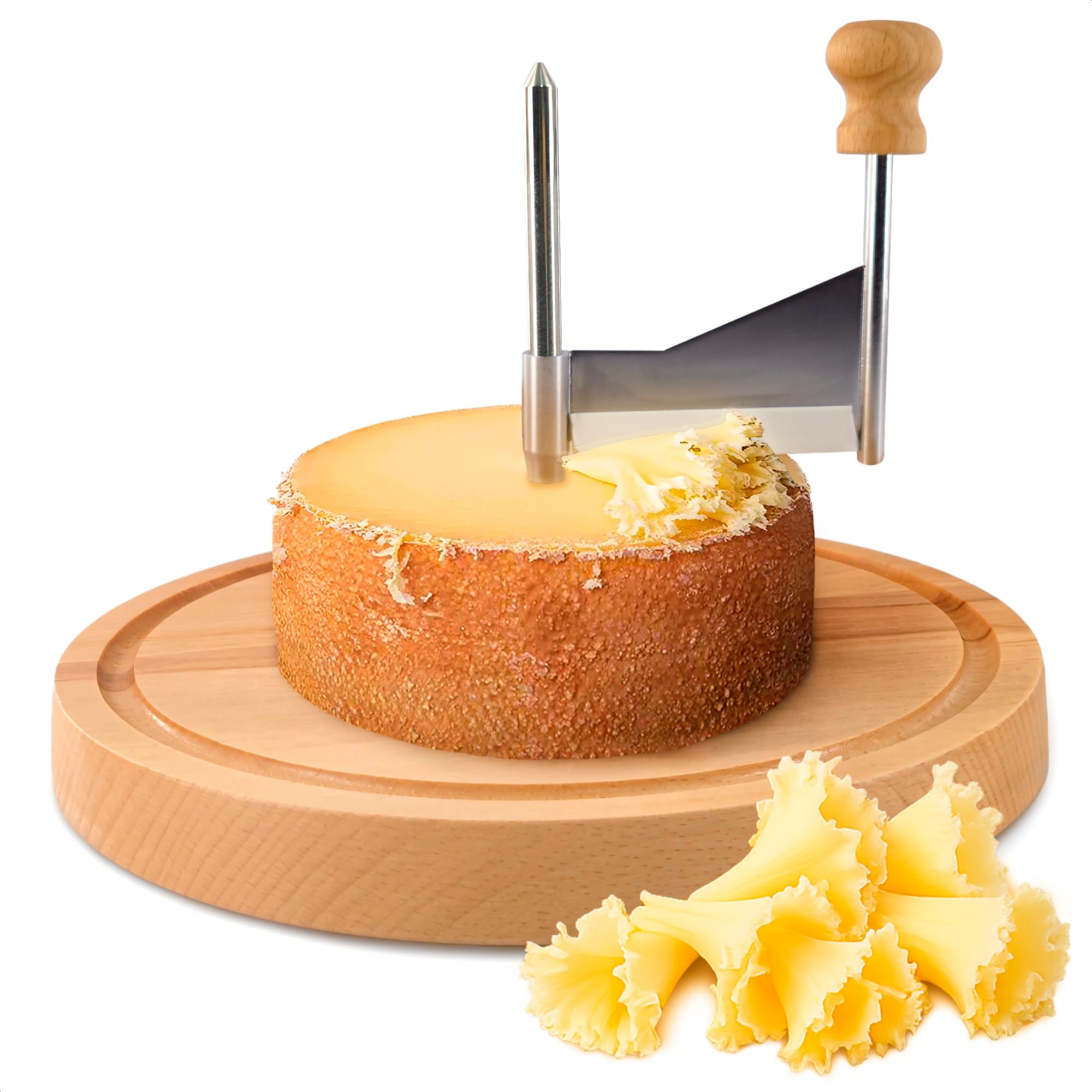 Photo 1 of **PARTIAL SET---WHEEL ONLY---**Cheese Curler Wheel – Girolle Cheese Shaver for Tête de Moine Flowers, Stainless Steel Sharp Blade and Wooden Base for Smooth Shaving – Suitable for Home Parties, Restaurants, Cafes, and Dessert Shops