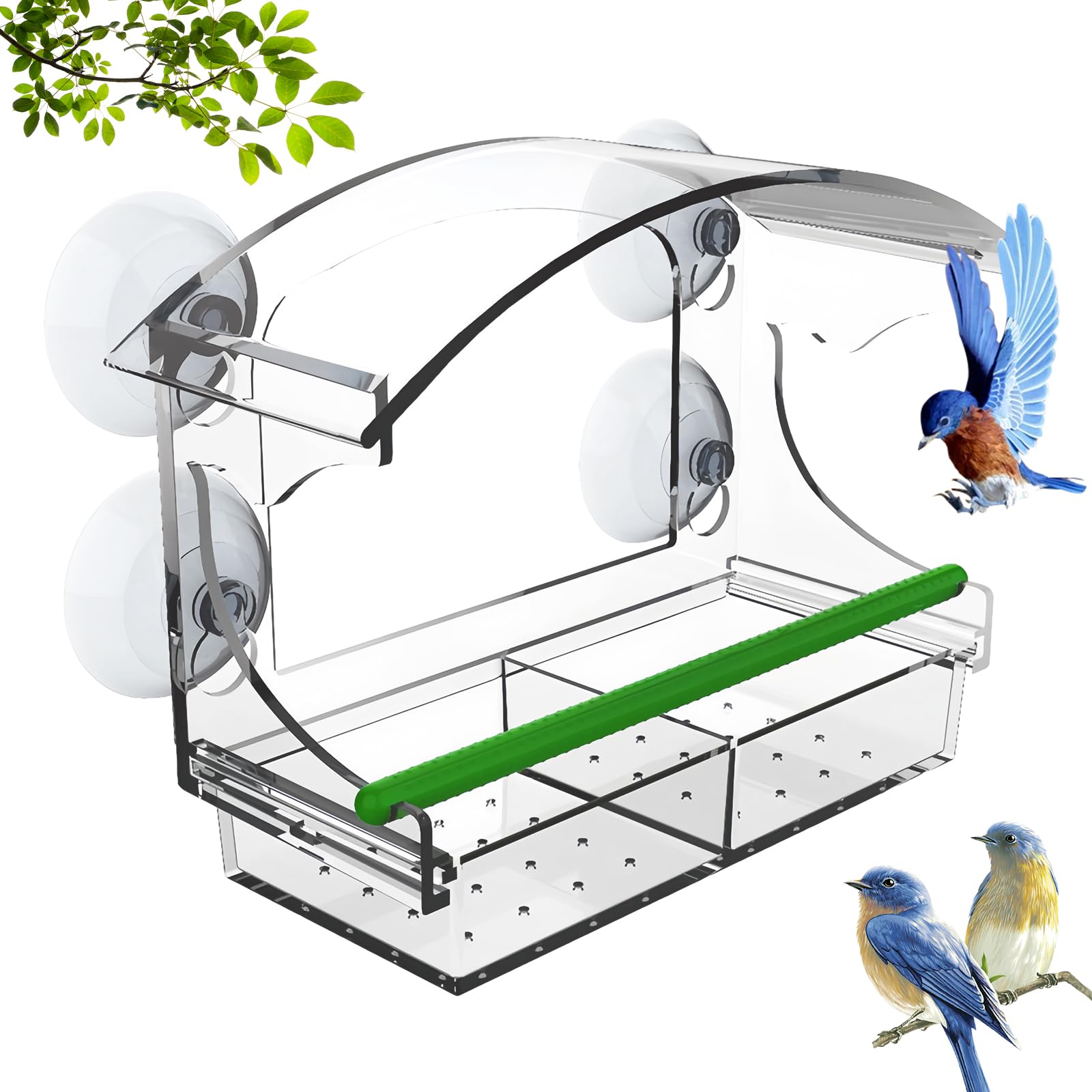 Anseom Window Bird Feeder with Strong Suction Cups, Squirrel Proof Hanging Station, Acrylic Birdhouse Kit for Garden Outdoor