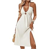 SOLY HUX Women's Summer Cami Dress Deep V Neck Sleeveless Split A Line Flowy Dresses Vacation Sundress