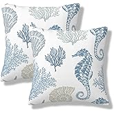 NOCTILYRA Nautical Coastal Throw Pillow Covers 18x18 Set of 2 Short Plush Pillows Case Square Cushion Cover Decorative Pillowcases for Bed Couch