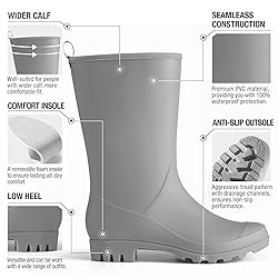 HISEA Women Rubber Boots Waterproof Wide Calf Rain