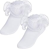 Pistha 2 Pack Girls Frilly Ruffle Socks Cute Pearls Lace Socks for Toddler Little Girls Dress and Daily