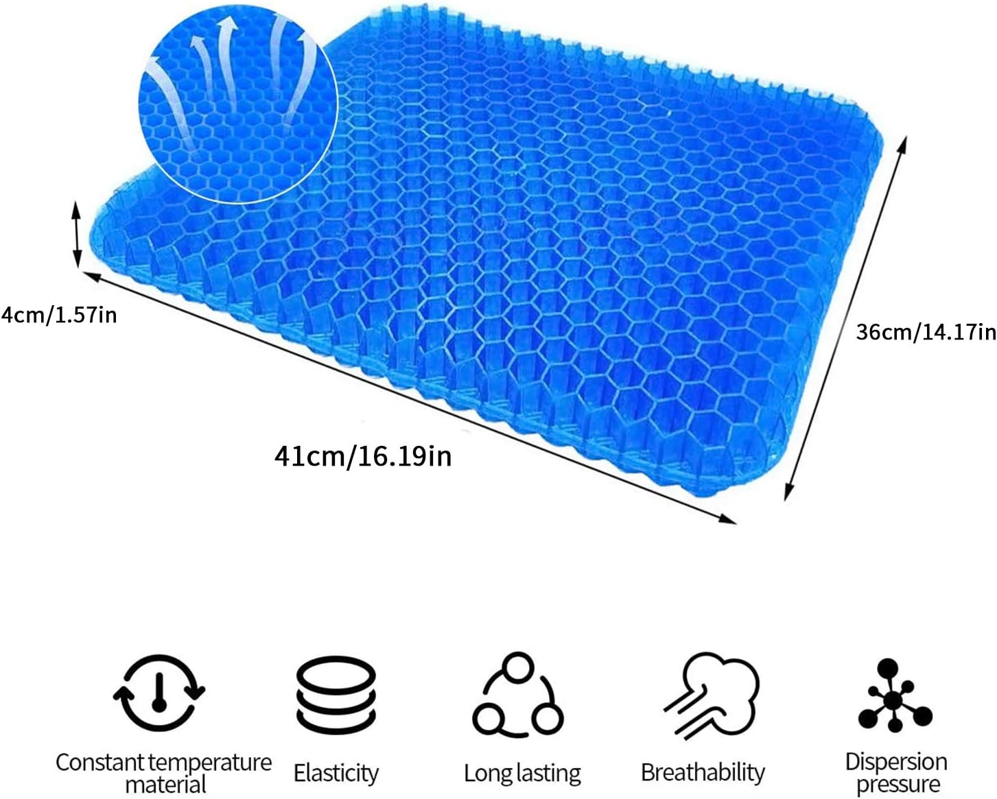 SUNKONG Gel Seat Cushion, Double Thick Seat Cushion with Non-Slip Cover Breathable Honeycomb Design Cushion for Pressure Relief Back Pain -Car Home Office Chair Wheelchair: Home & Kitchen