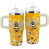 xiiai 14oz Bee Tumbler with Handle, Stainless Steel Insulated Cup with Lid and Straw Personalized 14 OZ Bee Tumblers Gifts for Women Men