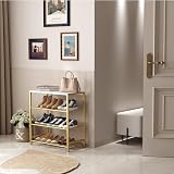 HOME BI 4-Tier Metal Shoe Rack with MDF Top Gold Storage Organizer view 3
