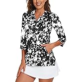 Viracy Women's Golf Shirts 3/4 Sleeve Sun Protection Quarter Zip with Zipper Pockets Athletic Polo Workout Tops S-2XL