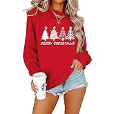 QIXYN Christmas Sweatshirts for Women Christmas Tree Long Sleeve Pullover Shirt Xmas Tops
