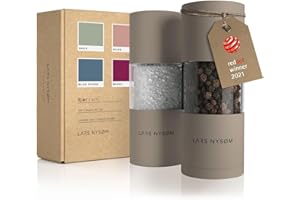 LARS NYSØM Salt and Pepper Grinder Set I Salt and Pepper Mills with Adjustable Ceramic Grinder 2 pieces I Manual Design Spice Mill Set (Taupe Brown)