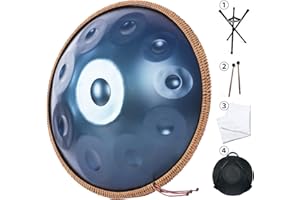 Handpan Drums Sets AETOO D Minor 22 inches 10 notes Steel Hand Drum with Soft Hand Pan Bag, 2 handpan mallet,Handpan Stand (Blue)