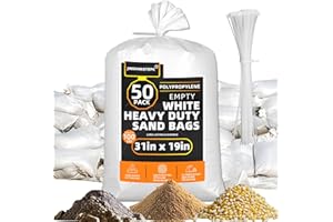 JINSHANGTOPK 50PCS Sand Bags for Flooding, Flood Prevention Sandbags, White Sand Bags, 19"x 31"Heavy Duty Woven Sand Bag Sacks 100 lb, 60PCS Cable zip Ties for Flood Protection, Erosion Control, Hurricane Barriers