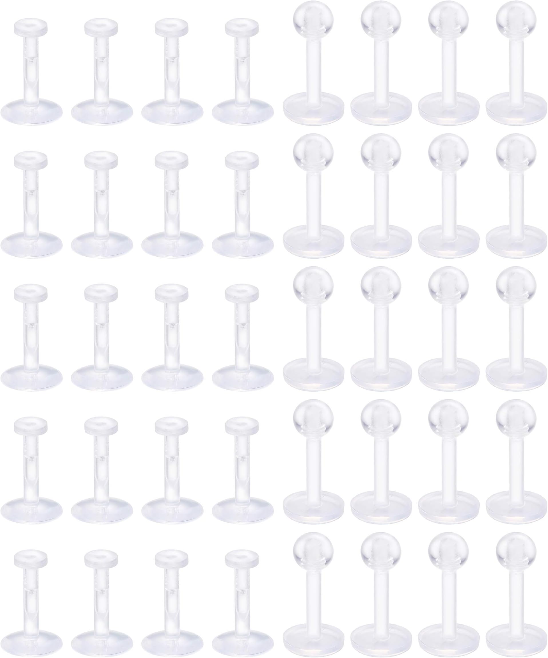Hanpabum 40Pcs 16G Acrylic Clear Labret Monroe Lip Rings Tragus Helix Cartilage Earring Body Piercing Jewelry Set