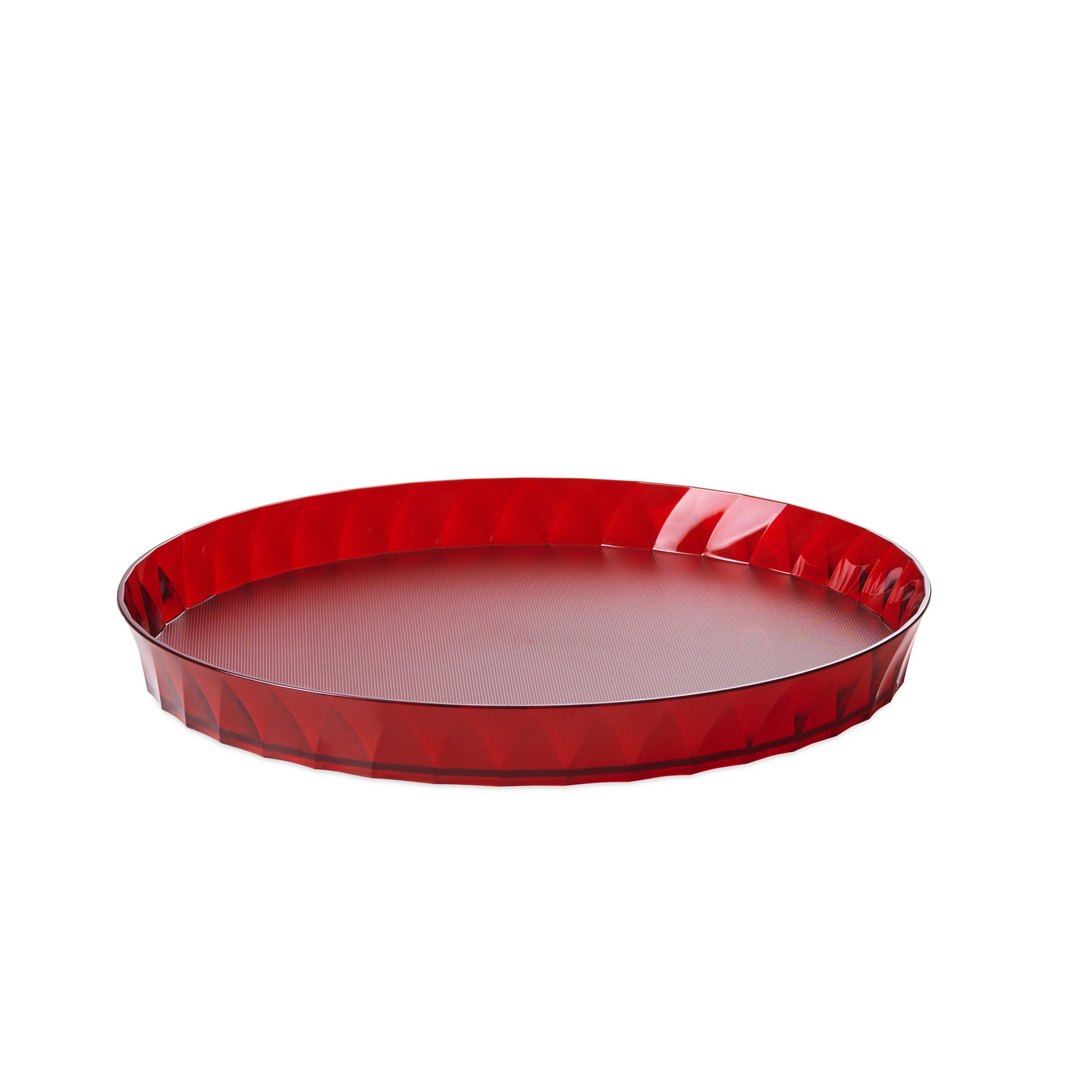 Omada Design 14,17 inch Round Tray in Acrylic Plastic, satinated Base, Diamond Line, Red