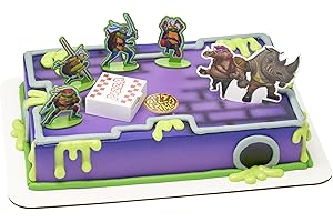DECOPAC DecoSet® Teenage Mutant Ninja Turtles™ Pizza Power Cake Topper, 6-Piece Cake Decoration With Turtle Figurines, Cake Pic, And Pizza Launcher ! | For Birthday, Parties, Celebration