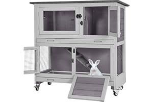 SUUMERPETY Rabbit Hutch Indoor Outdoor, Bunny Cage with Casters, Guinea Pig Cage Bunny Hutch with Two Plastic Trays 36inch