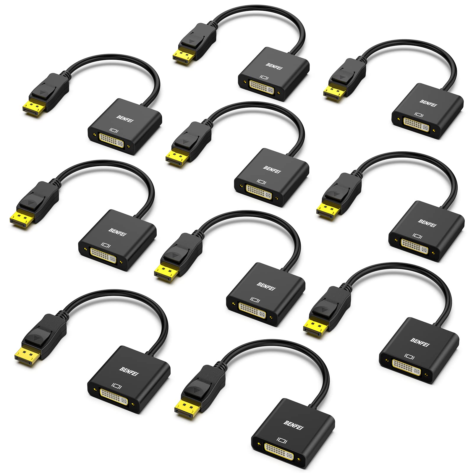 BENFEI DisplayPort to DVI Adapter 10 Pack, DisplayPort to DVI Converter Male to Female Black Compatible for Lenovo, Dell, HP and Other Brands — image 1