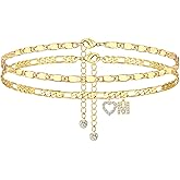 YOFECIO Ankle Bracelets for Women,14K Gold Plated Initial Anklets Dainty Heart Letter Ankle Bracelets Layered Gold Anklets for Women Non Tarnish A to Z Summer Beach Jewelry