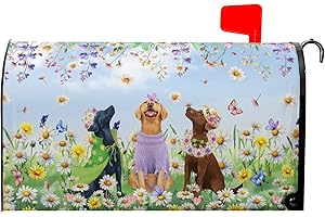 Evlaschin Spring Dog Mailbox Cover with Magnetic 21x18Inch Colorful Wildflower Butterfly Puppy Waterproof Mailbox Wrap Letter Post Cover Standard Size for Garden Yard Outdoor Season Outside Decor
