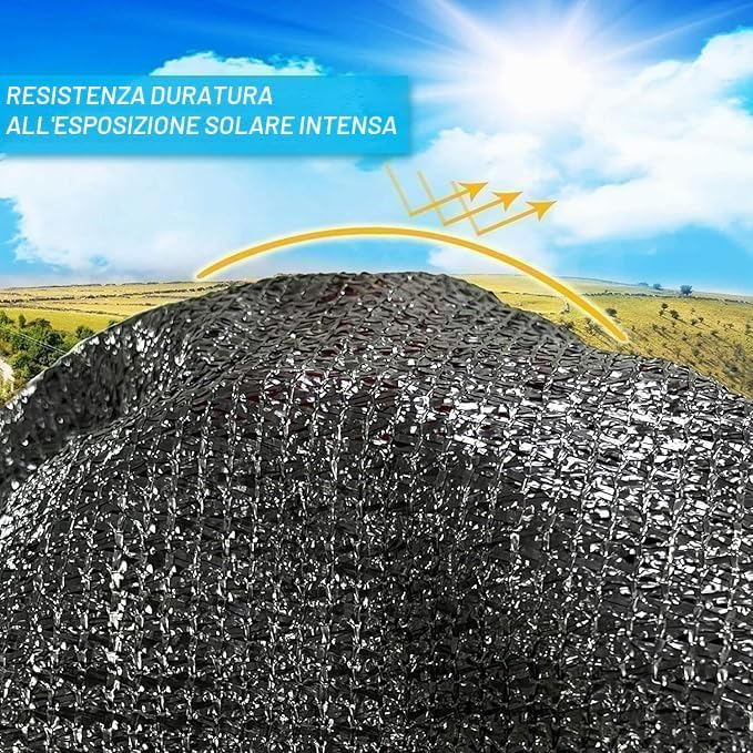 - Rete da ombreggiatura, 2 x 5 m, protezione solare con occhielli, 90% effetto ombreggiato, protezione solare da giardino, rete parasole nera