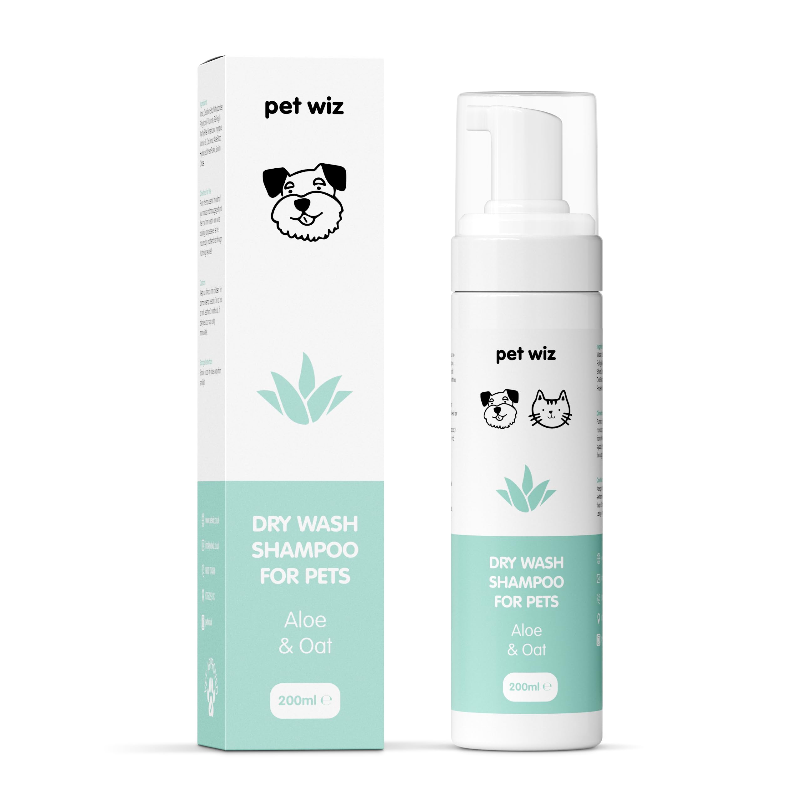 pet wiz Vet Approved Dry Shampoo for Pets | Natural Ingredients | Deodorising, Soothing & Revitalising | No Rinsing Required | Aloe & Oat