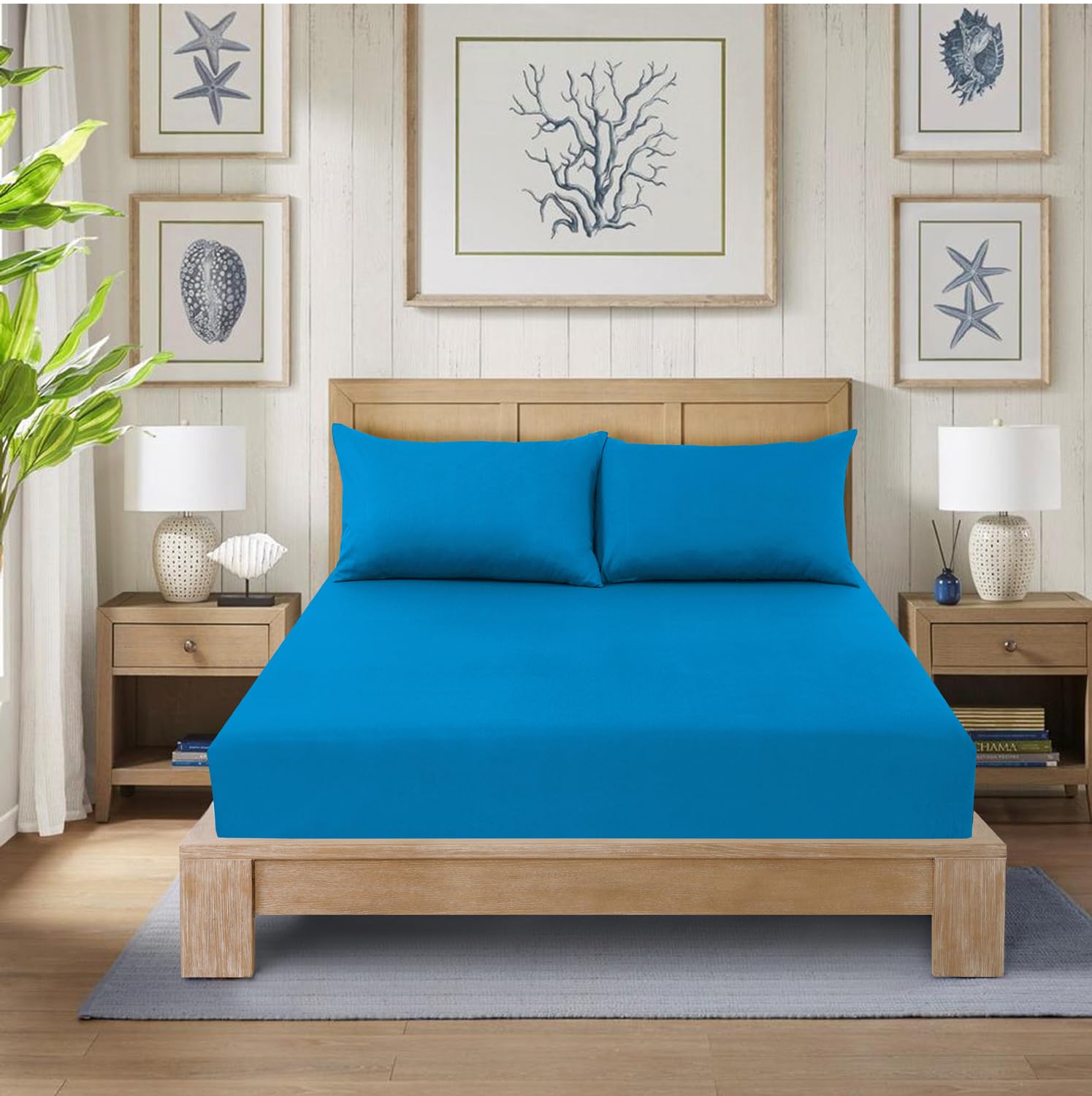 CHARKHAH Polycotton Fitted Sheet for Single Double King Super King Bed 200 Thread Count Anti Wrinkle Plain Bedding 25 cm Extra Deep Fitted Sheets Cover with Elastic Edges (Teal, King)