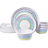 Melamine Dinnerware Set of 12 Pcs Dinner Dishes Set Bowls and Plates for Indoor and Outdoor with Unbreakable Non-breakable Lightweight Dining Tableware