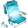 #WEJOY Folding Beach Chair for Adults, 4-Position Aluminum Lightweight Beach Chair, Low Sands Chairs with Shoulder Strap, Cup Holder and Padded Headrest, Supports 265lbs for Lawn