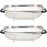 Suwimut 2 Pack Over the Sink Oval Colander for Kitchen, Stainless Steel Fine Mesh 6 Quart Strainer Basket with Expandable Rub