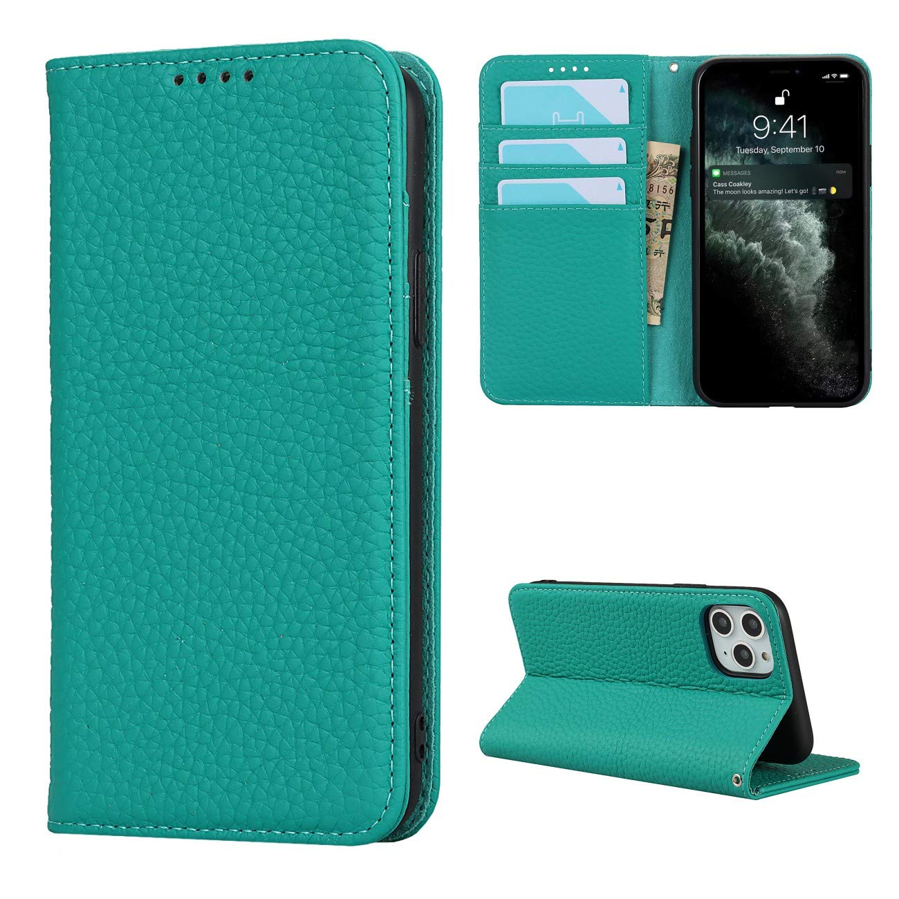 Copmob Phone Case iPhone 11 Pro,Flip Genuine Leather Wallet Case,[4 Slots][Magnetic closure][With Lanyard],Protective Cover Case for iPhone 11 Pro - Sky Blue