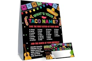 cidobi What is Your Taco Name Game Cards, Birthday Party Game Supplies,Black Taco Games Cads for Boys Girls, 1 Taco Name Game Double Sided Sign, 30 Taco Name Stickers