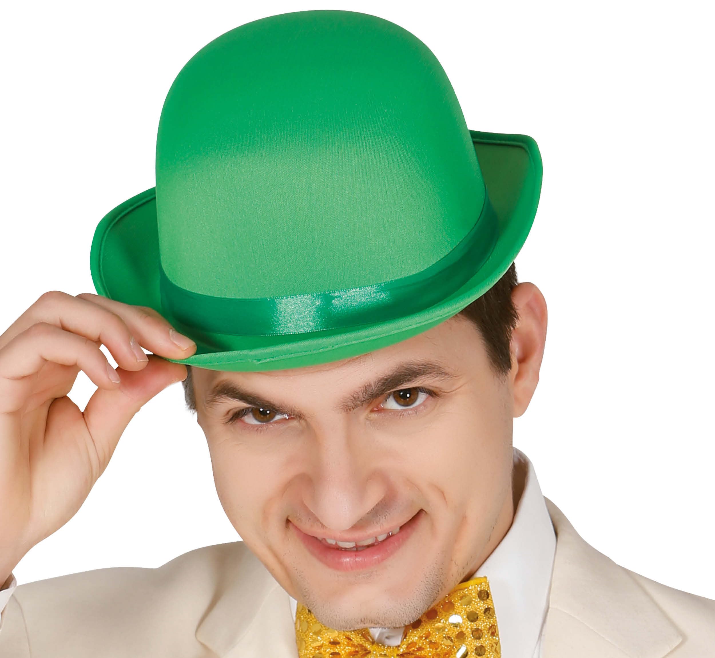 FIESTAS GUIRCA Adult Satin Deluxe Bowler Hat Green Clown Fancy Dress Up Colourful Hat Halloween Cosplay World Book Day Circus Fancy Dress Unisex One Size