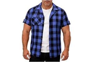 Sdeycui Men's Plaid Shirts Collared Short Sleeve T-Shirts Button Down Tshirts Basic Business Casual Shirt with Pocket