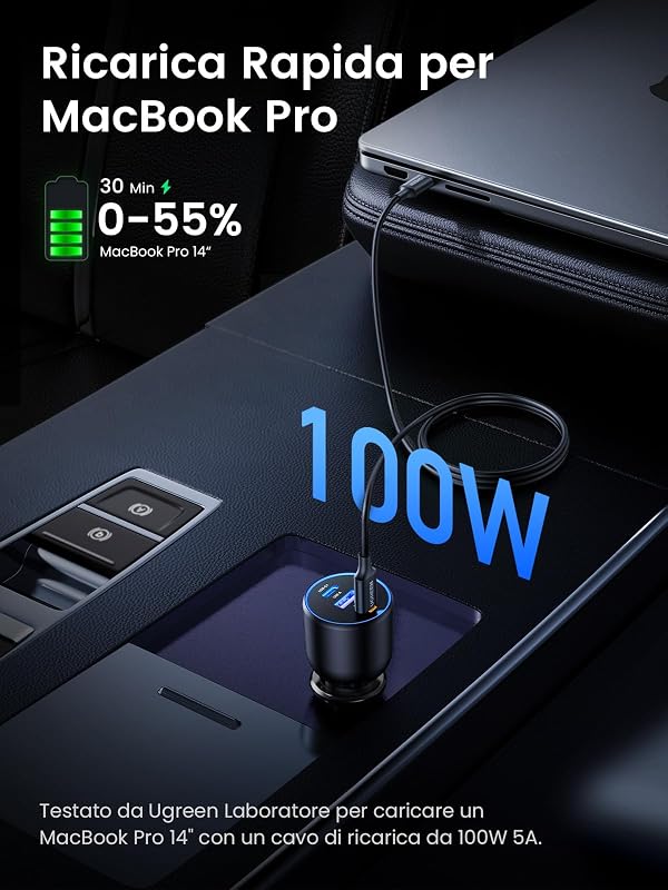 130W Caricatore Auto USB C 3 Porte Accendisigari USB C 100W — foto 4 di 8