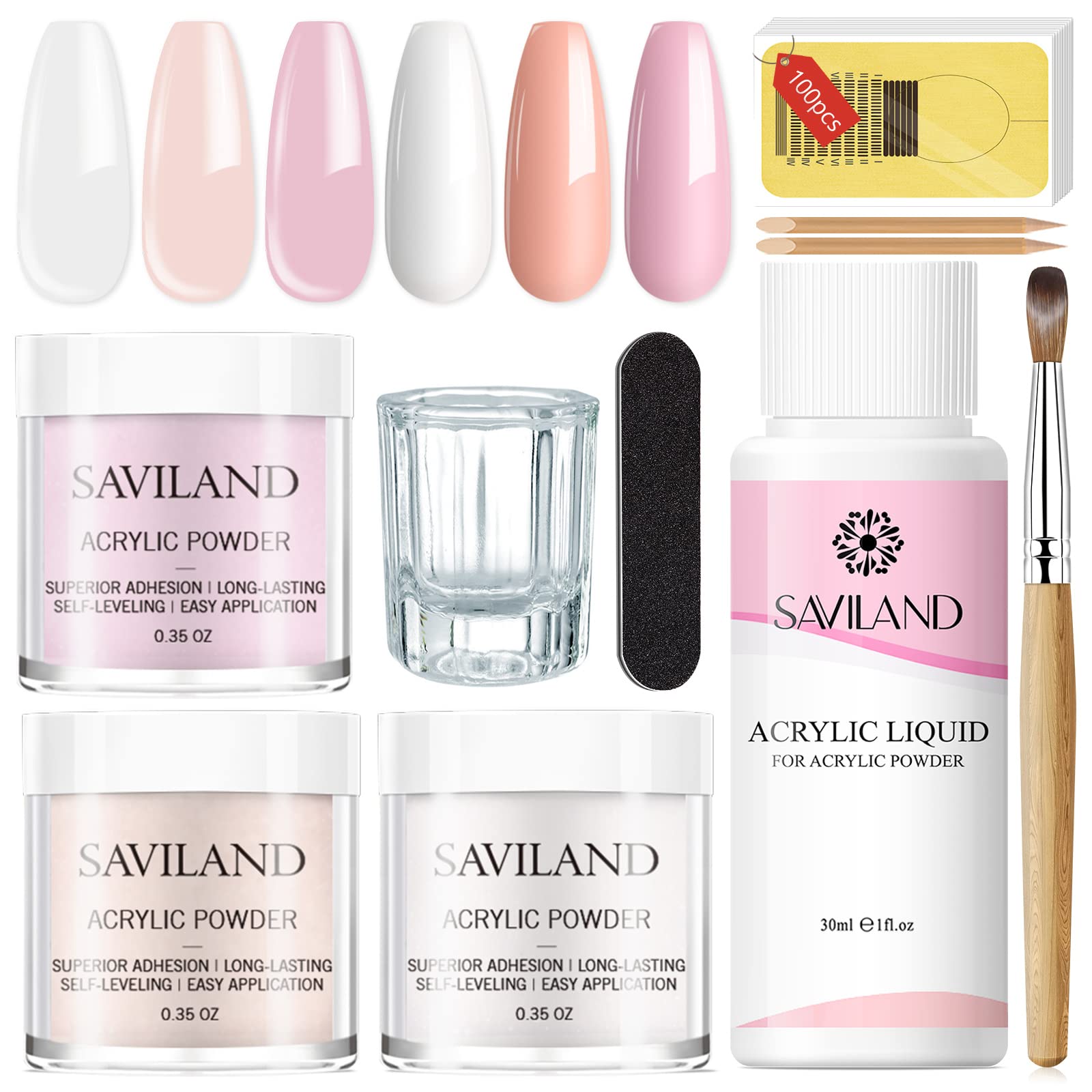 Saviland Acrylic Nail Kit for Beginners, All-in-One Set with Liquid Monomer, Powder, Nail Brush, Forms & Nail Art Design Tools, Home Manicure Essentials