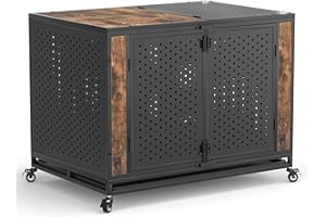 REXWELTEN 42" Heavy Duty Dog Crate Furniture for Large and Medium Dogs, Enclosed Design with 0.5 inch Holes, Indestructible Metal Kennel for High Anxiety Dogs, Chew Proof Pet House Cage Indoor, Brown
